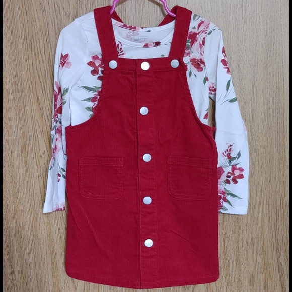 The Children's Place Other - Red Velvet Jumper Dress w/Shirt